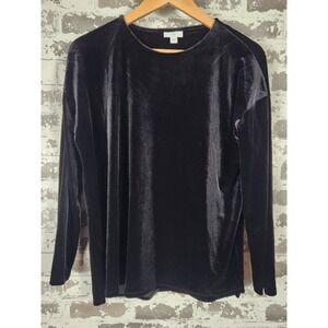 J. Jill Black Crushed Velvet Long Sleeve Top Small Soft‎ Luxe Casual Boho Chic